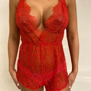 Victoria Secret Red Lacey Romper